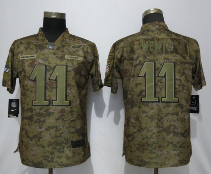 Women Philadelphia Eagles #11 Wentz Nike Camo Salute to Service Limited NFL Jerseys